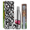 Easter Set, metallic stainless thermos flask (500ml) & scented flat Easter candle (30cm) (GRAY)