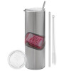 Tumbler stainless steel Silver 600ml, with metal straw & cleaning brush