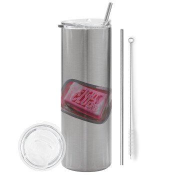Fight Club, Eco friendly stainless steel Silver tumbler 600ml, with metal straw & cleaning brush