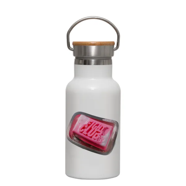 Fight Club — Metallic thermos (Stainless steel) White with wooden lid (bamboo), double-walled, 350ml