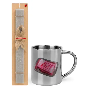 Fight Club, Easter Set, metallic thermal cup (300ml) & Easter aromatic flat candle (30cm) (GRAY)