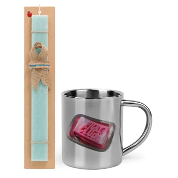 Fight Club, Easter Set, metallic thermal cup (300ml) & aromatic flat Easter candle (30cm) (TURQUOISE)