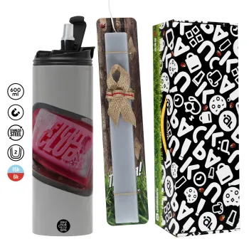 Fight Club, Πασχαλινή Λαμπάδα με Travel Tumbler θερμό (600ml, BPA free) & κερί αρωματικό πλακέ (30cm) (ΓΚΡΙ)