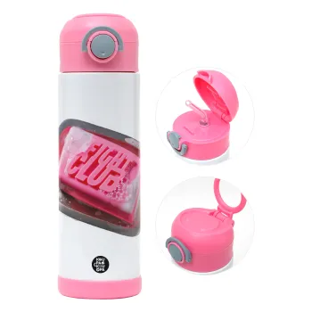 Fight Club, Children's hot water bottle, stainless steel, with safety straw, PINK (500ml)