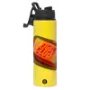 Metallic water bottle with safety lid, 850ml aluminum