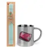 Easter Set, metallic thermal cup (300ml) & aromatic flat Easter candle (30cm) (TURQUOISE)