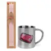 Easter Set, metallic thermal cup (300ml) & aromatic flat Easter candle (30cm) (PINK)