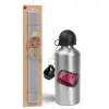 Easter Set, metallic silver aluminum water bottle (500ml) & aromatic flat Easter candle (30cm) (GRAY)
