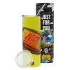 Neon Yellow Travel Tumbler, with metal straw (Stainless steel 304 Food grade, BPA free, 600ml)