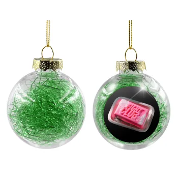 Fight Club, Transparent Christmas tree ball ornament with green filling 8cm