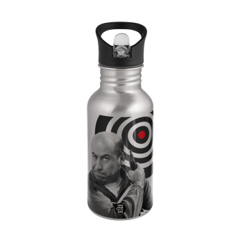 Θου Βου Φαλακρός Πράκτωρ, Water bottle Silver with straw, stainless steel 500ml