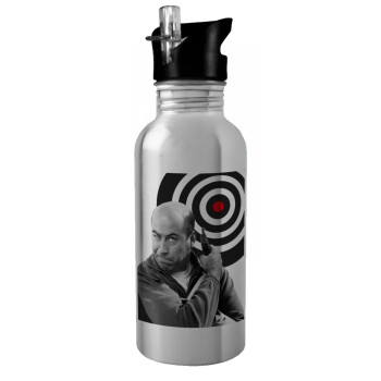 Θου Βου Φαλακρός Πράκτωρ, Water bottle Silver with straw, stainless steel 600ml