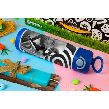 Θου Βου Φαλακρός Πράκτωρ, Easter candle, Childrens hot water bottle, stainless steel, with safety straw, BLUE (500ml)