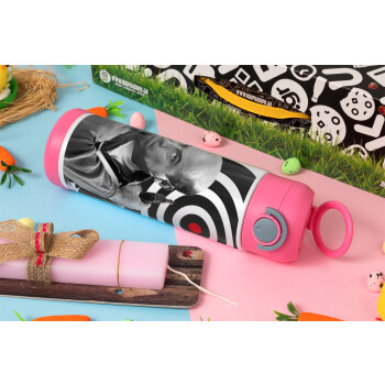 Θου Βου Φαλακρός Πράκτωρ, Easter candle, Childrens hot water bottle, stainless steel, with safety straw, PINK (500ml)