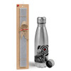 Easter Set, metallic Inox water bottle (750ml) & aromatic flat Easter candle (30cm) (GRAY)