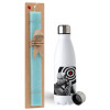 Easter Set, metallic stainless steel water bottle (750ml) & aromatic flat Easter candle (30cm) (TURQUOISE)