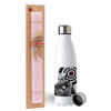 Easter Set, metallic stainless steel water bottle (750ml) & scented flat Easter candle (30cm) (PINK)
