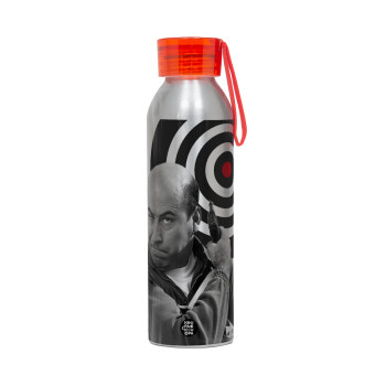 Θου Βου Φαλακρός Πράκτωρ, Αλουμινένιο Αθλητικό Μπουκάλι 650ml – Ασημί με Κόκκινο Καπάκι και Λουράκι Σιλικόνης