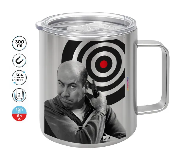 Θου Βου Φαλακρός Πράκτωρ — Double-walled stainless steel mug 300ml with temperature-retaining lid