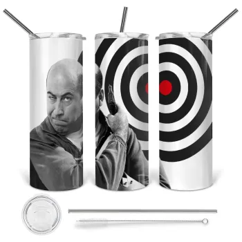 Θου Βου Φαλακρός Πράκτωρ, Tumbler ποτήρι θερμό από ανοξείδωτο ατσάλι 600ml, με μεταλλικό καλαμάκι & βούρτσα καθαρισμού