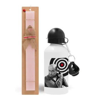 Θου Βου Φαλακρός Πράκτωρ, Easter Set, metallic aluminum bottle (500ml) & aromatic flat Easter candle (30cm) (PINK)