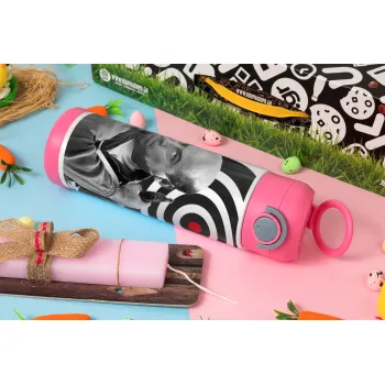 Θου Βου Φαλακρός Πράκτωρ, Easter candle, Childrens hot water bottle, stainless steel, with safety straw, PINK (500ml)