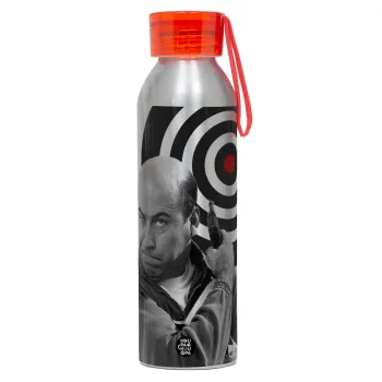 Θου Βου Φαλακρός Πράκτωρ, Αλουμινένιο Αθλητικό Μπουκάλι 650ml – Ασημί με Κόκκινο Καπάκι και Λουράκι Σιλικόνης