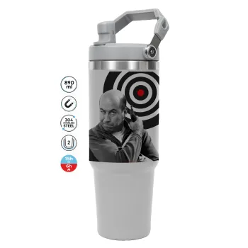 Θου Βου Φαλακρός Πράκτωρ, GREY color, 890ml (30oz) stainless Steel Tumbler with Handle