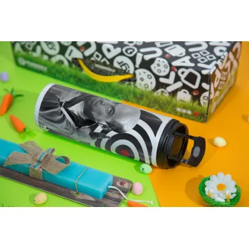 Θου Βου Φαλακρός Πράκτωρ, Easter candle,Travel Tumbler 2 Lids, with metal straw & cleaning brush & aromatic flat candle (30cm) (BLUE)