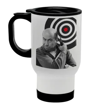 Θου Βου Φαλακρός Πράκτωρ, Κούπα ταξιδιού ανοξείδωτη με καπάκι, διπλού τοιχώματος (θερμό) λευκή 450ml