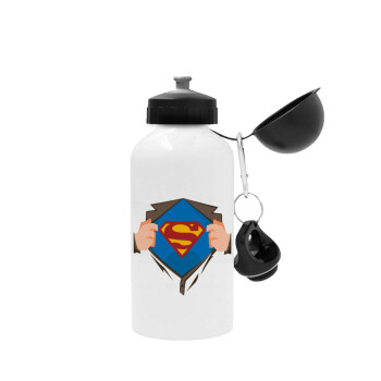 Superman hands, Metal water bottle, White, aluminum 500ml