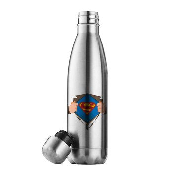 Superman hands, Μεταλλικό παγούρι θερμός Inox (Stainless steel), διπλού τοιχώματος, 500ml
