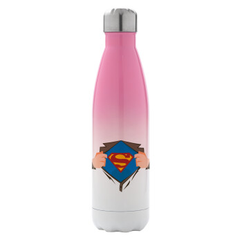 Superman hands, Metal mug thermos Pink/White (Stainless steel), double wall, 500ml
