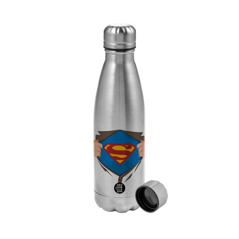 Superman hands, Metallic water bottle, stainless steel, 750ml
