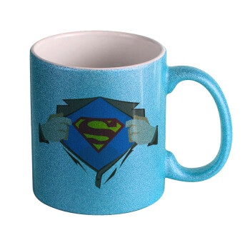 Superman hands, Κούπα Σιέλ Glitter που γυαλίζει, κεραμική, 330ml