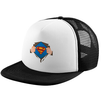 Superman hands, Καπέλο Ενηλίκων Soft Trucker με Δίχτυ Black/White (POLYESTER, ΕΝΗΛΙΚΩΝ, UNISEX, ONE SIZE)