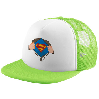 Superman hands, Καπέλο Soft Trucker με Δίχτυ Πράσινο/Λευκό