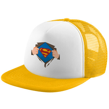 Superman hands, Καπέλο Soft Trucker με Δίχτυ Κίτρινο/White 