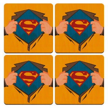 Superman hands, ΣΕΤ x4 Σουβέρ ξύλινα τετράγωνα plywood (9cm)