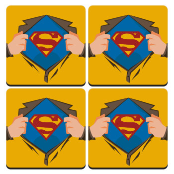 Superman hands, ΣΕΤ 4 Σουβέρ ξύλινα τετράγωνα (9cm)