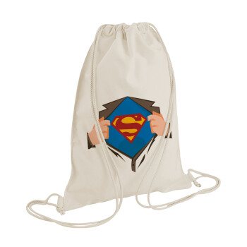 Superman hands, Τσάντα πλάτης πουγκί GYMBAG natural (28x40cm)