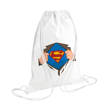 Superman hands, Τσάντα πλάτης πουγκί GYMBAG λευκή (28x40cm)