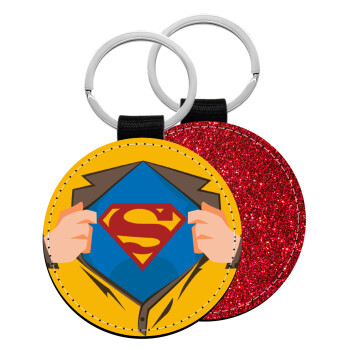 Superman hands, Μπρελόκ Δερματίνη, στρογγυλό ΚΟΚΚΙΝΟ (5cm)