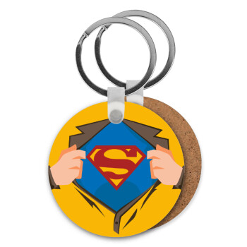 Superman hands, Μπρελόκ Ξύλινο στρογγυλό MDF Φ5cm