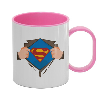 Superman hands, Κούπα (πλαστική) (BPA-FREE) Polymer Ροζ για παιδιά, 330ml