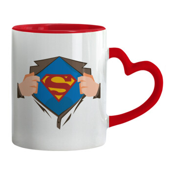 Superman hands, Κούπα καρδιά χερούλι κόκκινη, κεραμική, 330ml