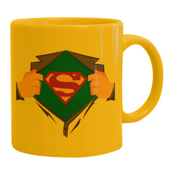 Superman hands, Ceramic coffee mug yellow, 330ml (1pcs)