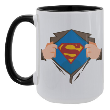 Superman hands, Κούπα Mega 15oz, κεραμική Μαύρη, 450ml