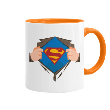 Superman hands, Mug colored orange, ceramic, 330ml