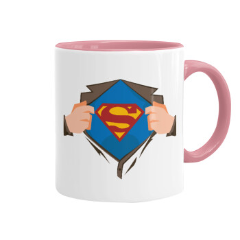 Superman hands, Mug colored pink, ceramic, 330ml